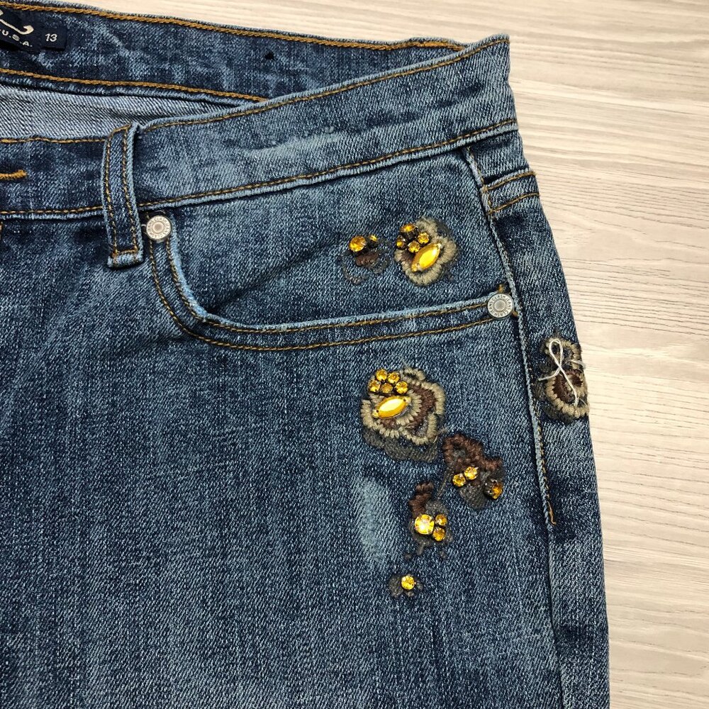 Clash Jeans USA Co Embroidered Faux Rhinestone Bootcut Blue Womens Jr Size 13 - Picture 9 of 15